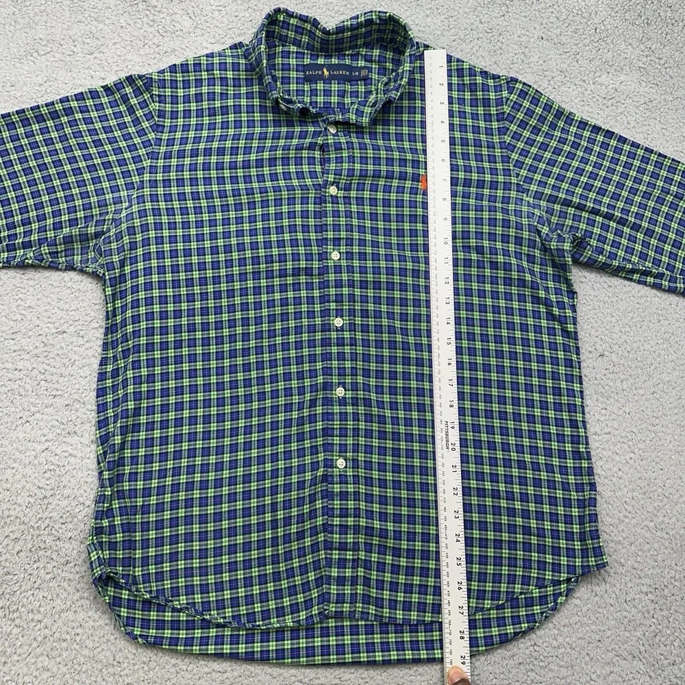 Ralph Lauren Polo Mens Large Green Plaid Orange Pony Brush Twill Button Up Shirt